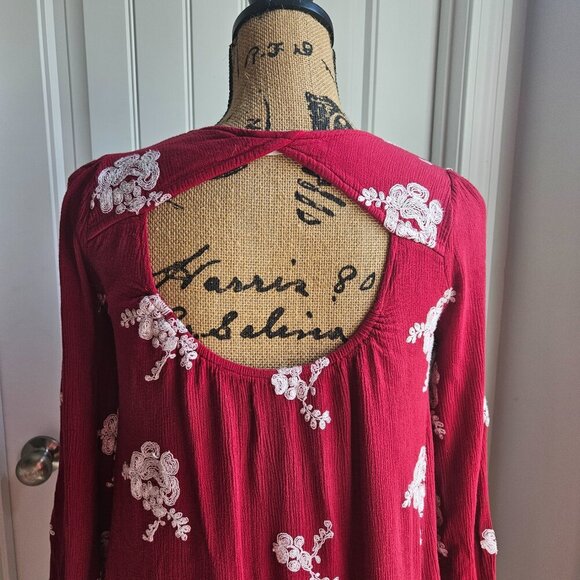 Red Boho Mini Dress Altar'd State Size S  Long Sleeve - Picture 5 of 9